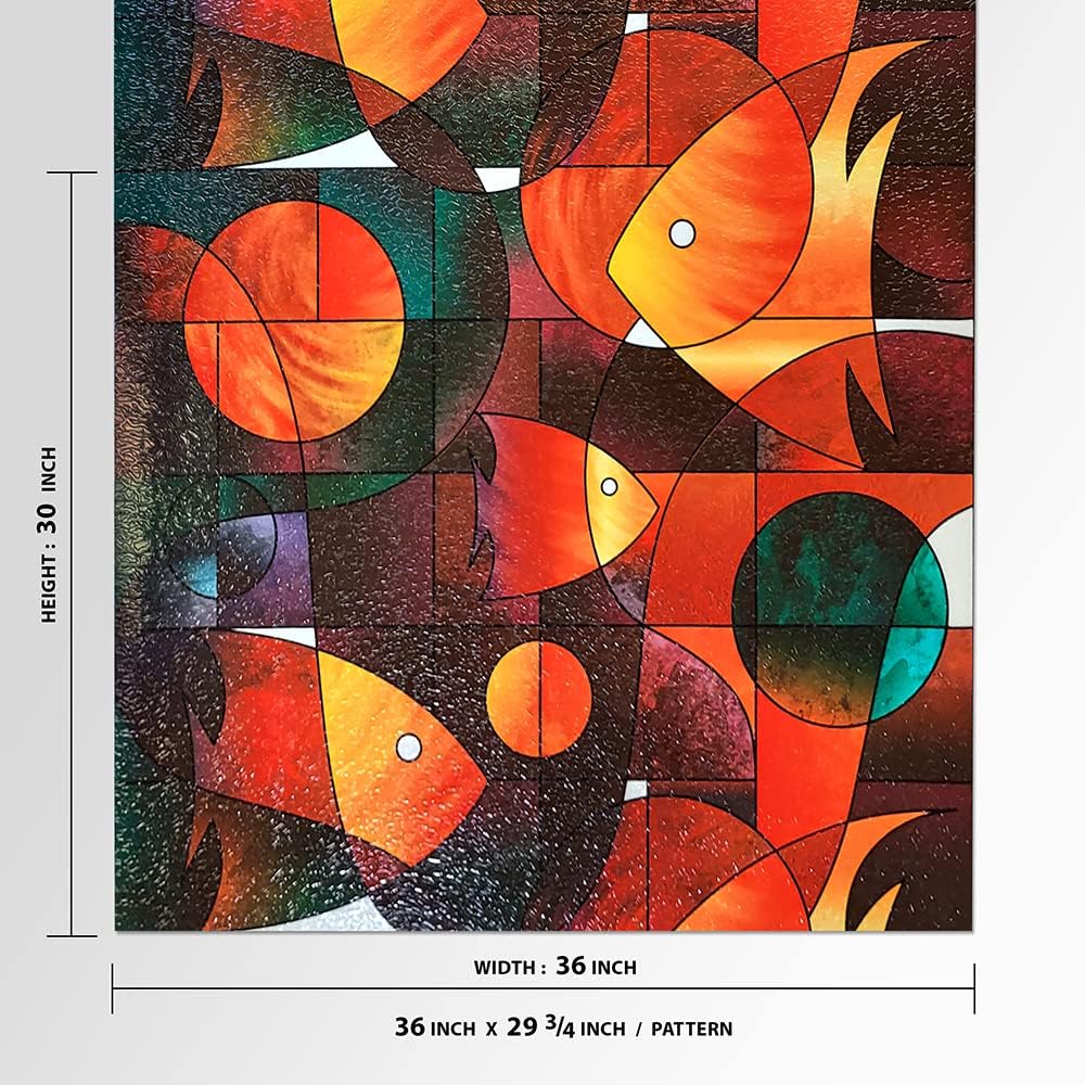 BDF 3FSH Window Film Fish Stained Glass - 36in X 84.75in (3 Continuous Patterns)