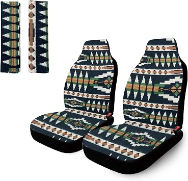 Boho Car Seat Covers for Front Seats, 2 Pack Black Stripe Blanket Baja Seat Covers for Auto Truck Van SUV, Easy Install Hippie Seat Covers with Universal Fit, Car Accessories for Women Black PD