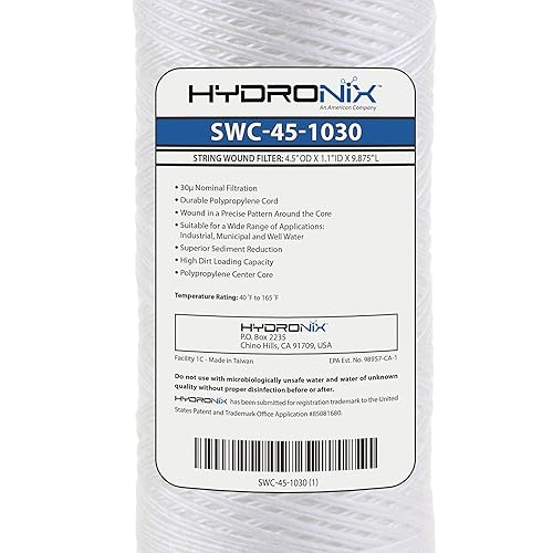 Miniatura 4 de Hydronix SWC-45-1030 Cartucho de filtro de agua para heridas de sedimento universal para toda la casa de 4.5 x 10 pulgadas - 30 micras