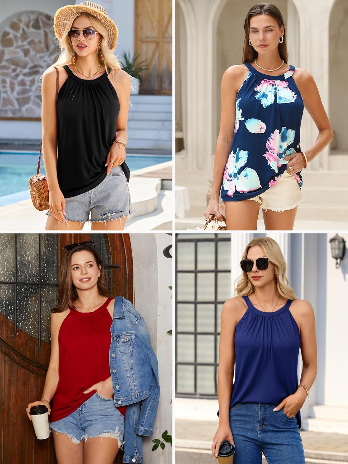 V FOR CITY Women's Halter Tank Top with Built in Bra Flowy Pleated Camisole Top Summer Sleevless Cami Shirt - Image 5