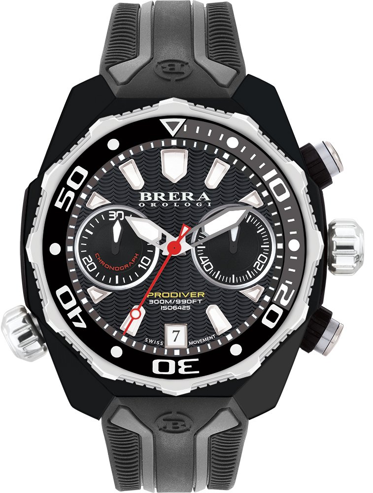 BRERA OROLOGIMen's Watch Analogue Quartz Black Steel Case Rubber Strap mod. Prodiver Brdv2c4706