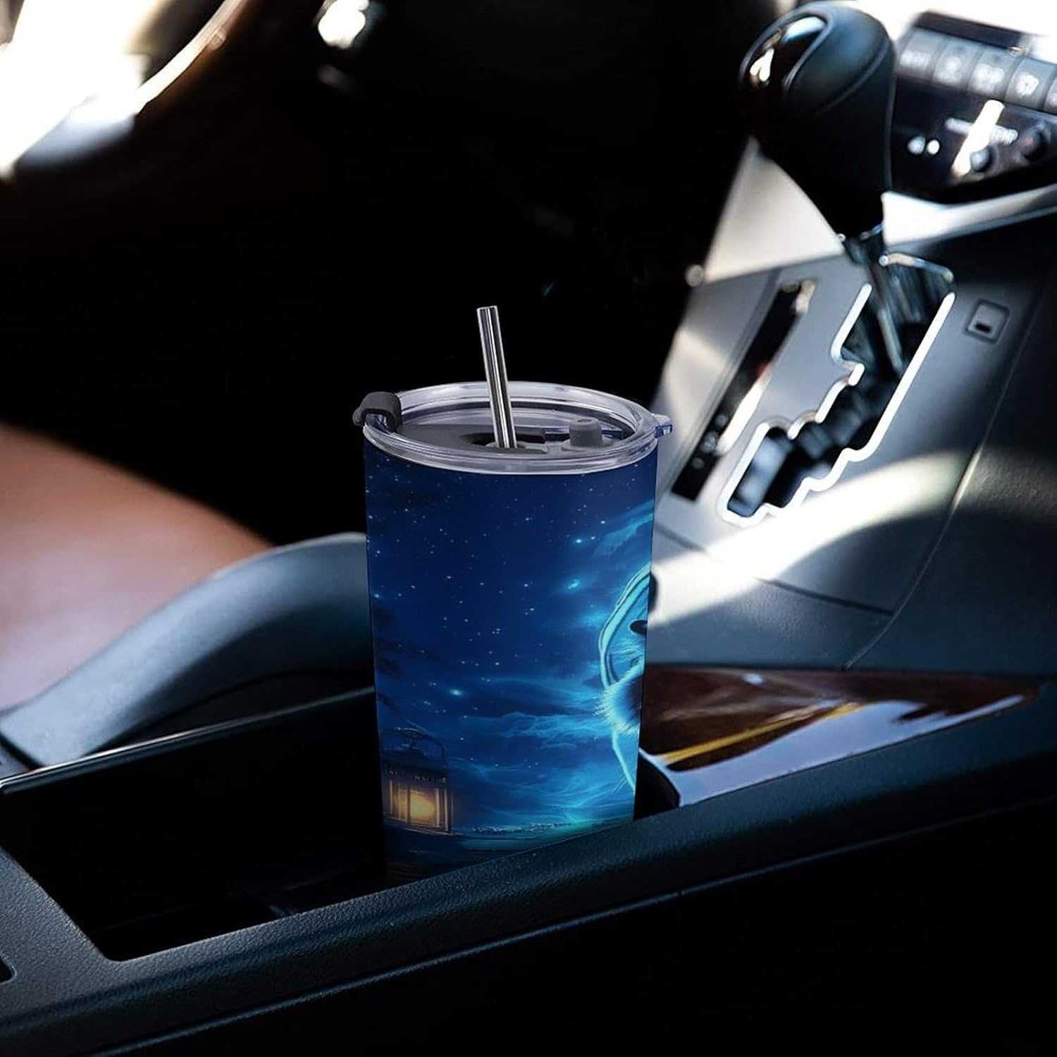 White Tiger Moon Starry Sky Travel Coffee Mug Stainless Steel Insulated Tumbler Water Bottle Tea Cup for Home Office