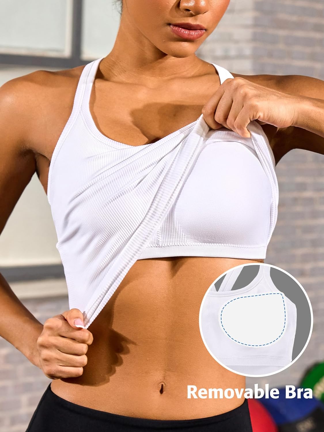 ATTRACO Women's Workout Tank Top Built in Bra Ribbed Athletic Tank Racerback Workout Top Scoop Neck - Image 4