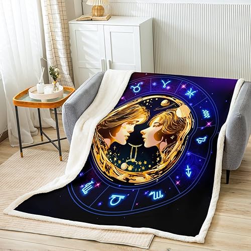 Miniatura 8 de Manfei Aries - Manta de cama de 12 constelaciones para niños y niñas, decoración de habitación, manta del zodiaco de astrología occidental para Gris