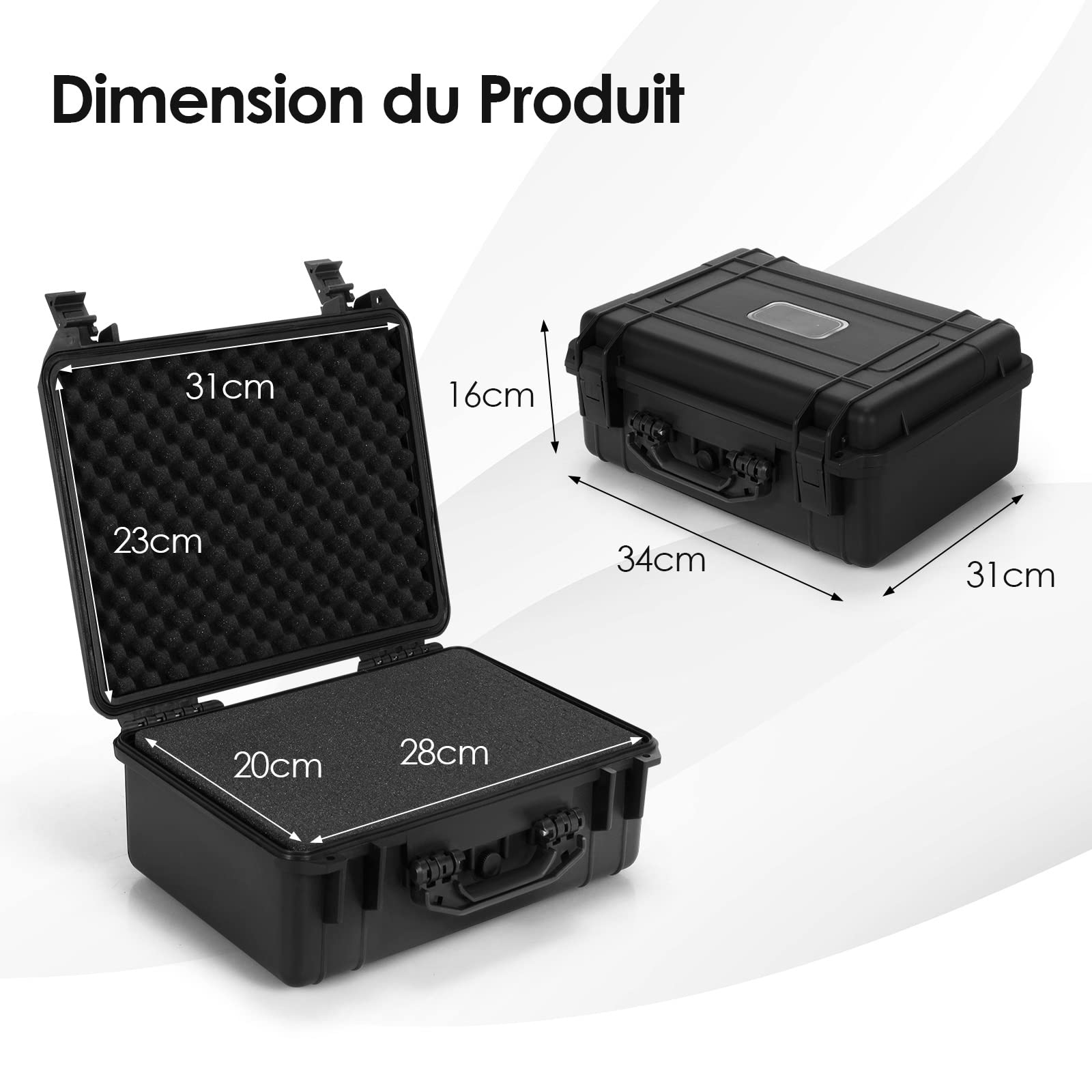 GOPLUS Valise Étanche Appareil Photo Coffret de Protection Universel Caméra, avec Mousse Alvéolée et Loquets à Pression, pour Drone, Appareil Photo (34 x 31 x 16 cm)