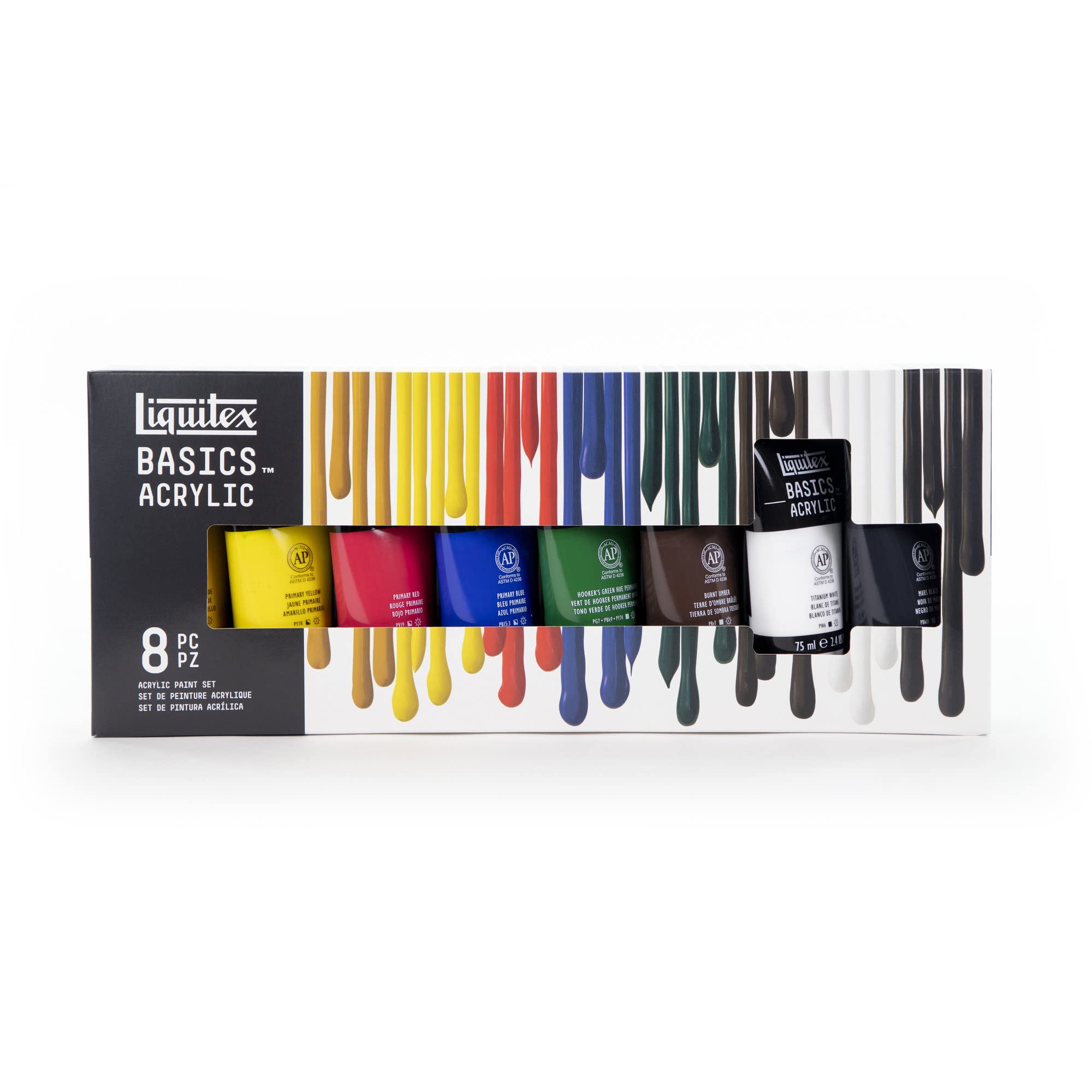 Liquitex 3699396 Basics zestaw farb akrylowych – tubki 8 x 75 ml, odporne na działanie światła farby akrylowe, żywe kolory, idealne do malowania na płótnie, malarstwie akrylowym, mieszanych nośnikach