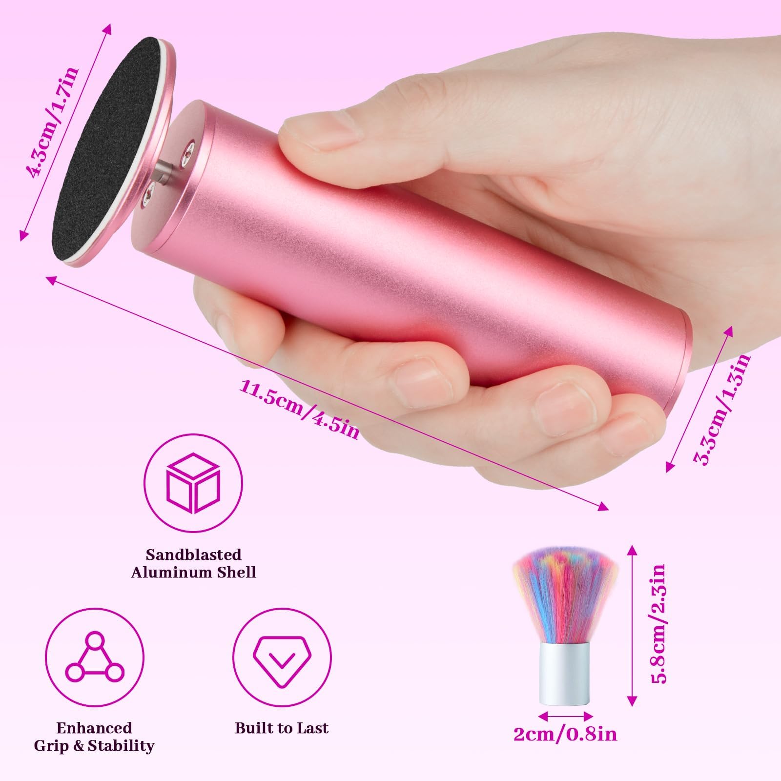 Ponceuse Pieds Electrique – Râpe Électrique Pieds sans Pile avec Vitesse Réglable, 60 Disques Abrasifs & Brosse – Pour Callosités, Talons Secs et Peau Morte (Rose pâle)