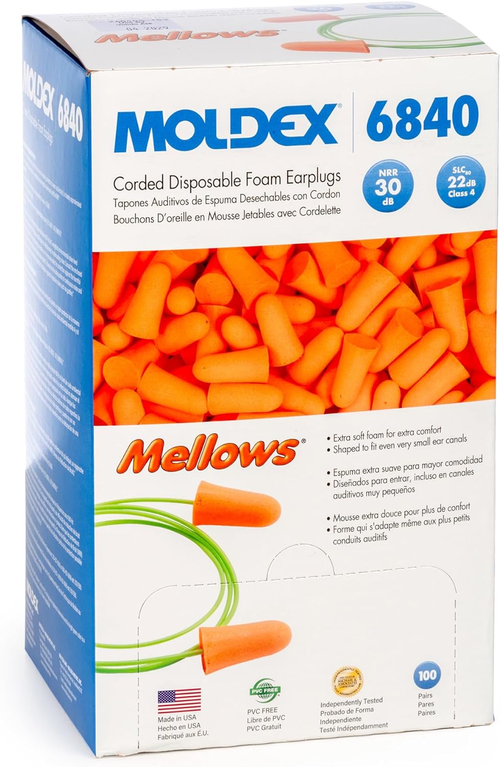 Moldex Mellows® Uncorded Foam Earplugs – Comfortable Disposable Ear Plugs for Hearing Protection, NRR 30dB Noise Reduction, 100 Pairs, Bright Orange, 6840