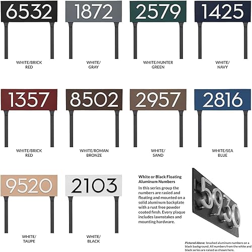 Miniatura 6 de Montague Metal Products Placa de dirección horizontal flotante moderna de 4 pulgadas con estacas de césped, letrero de dirección montado, letrero de