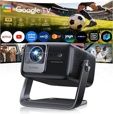 Smart Beamer【Google TV & 30W Lautsprecher】Beamer 4K Heimkino Unterstützt Autofokus/6D Trapezkorrektur, HDR10, WiFi Bluetooth FULL HD 1080P LED Projector 360° Drehständer Outdoor Projektor 4K für HDMI