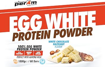Per4m 100% Pure Free Range Egg White Protein Powder | High Protein Shake with Added MCTs | Gut Friendly, Lactose-Free & Essential Amino Acids (1.8kg, White Chocolate Hazelnut)