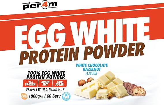 Per4m 100% Pure Free Range Egg White Protein Powder | High Protein Shake with Added MCTs | Gut Friendly, Lactose-Free & Essential Amino Acids (1.8kg, White Chocolate Hazelnut)