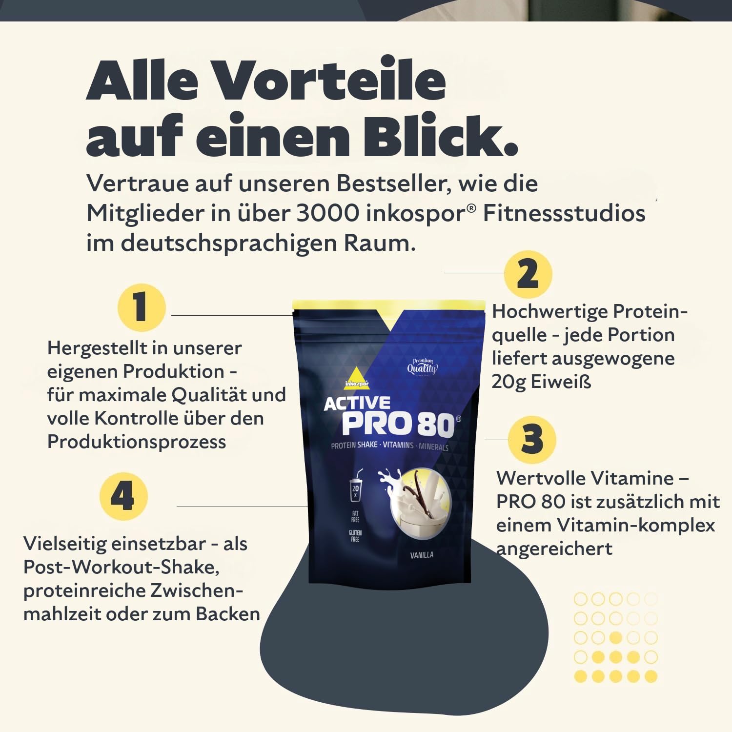 Inkospor ACTIVE Pro 80 Shake protéiné Définition Tonification et Perte de Poids Vanille sachets 500g