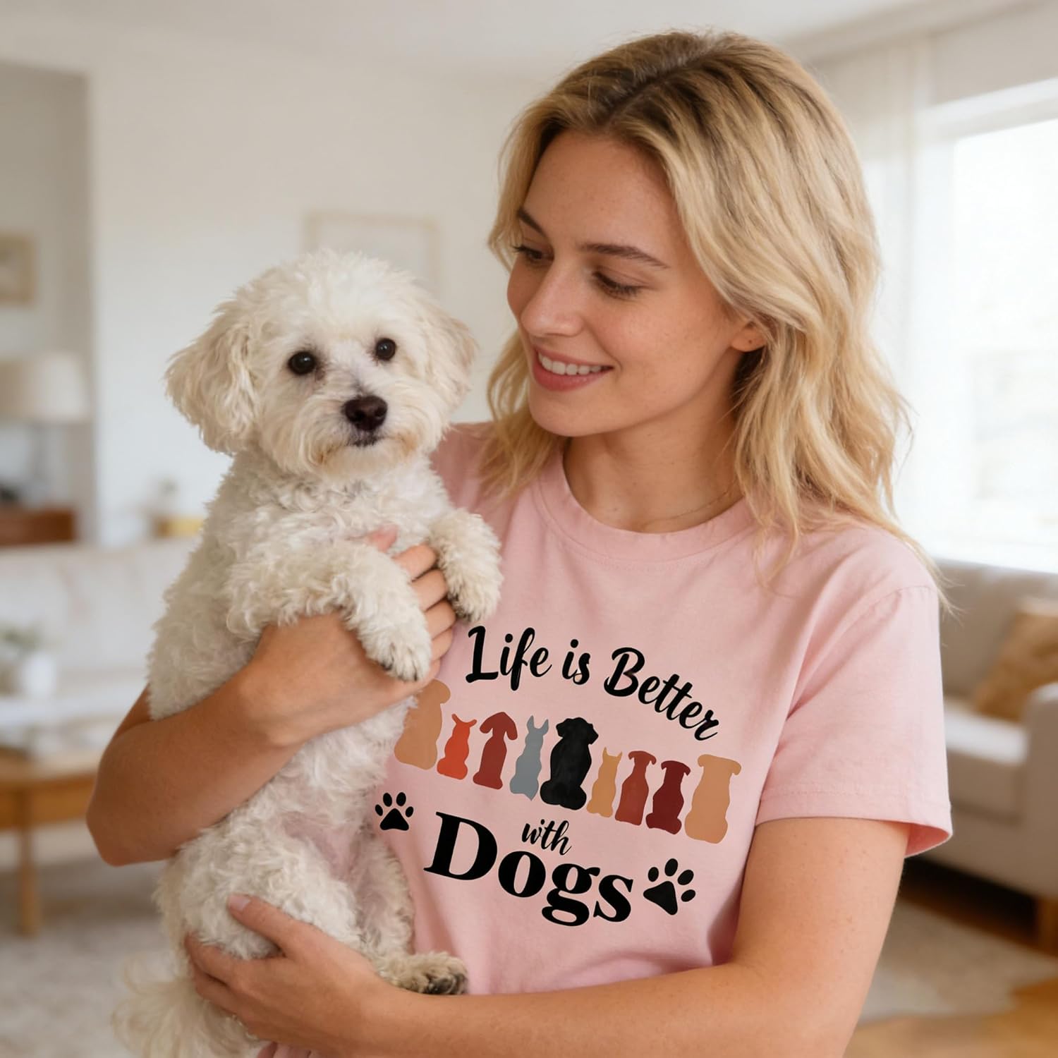 Dog Mom Graphic Tee Shirts: Life is Better with Dogs Women's T-Shirt Paw Pet Lover Gift Casual Tops - Image 3