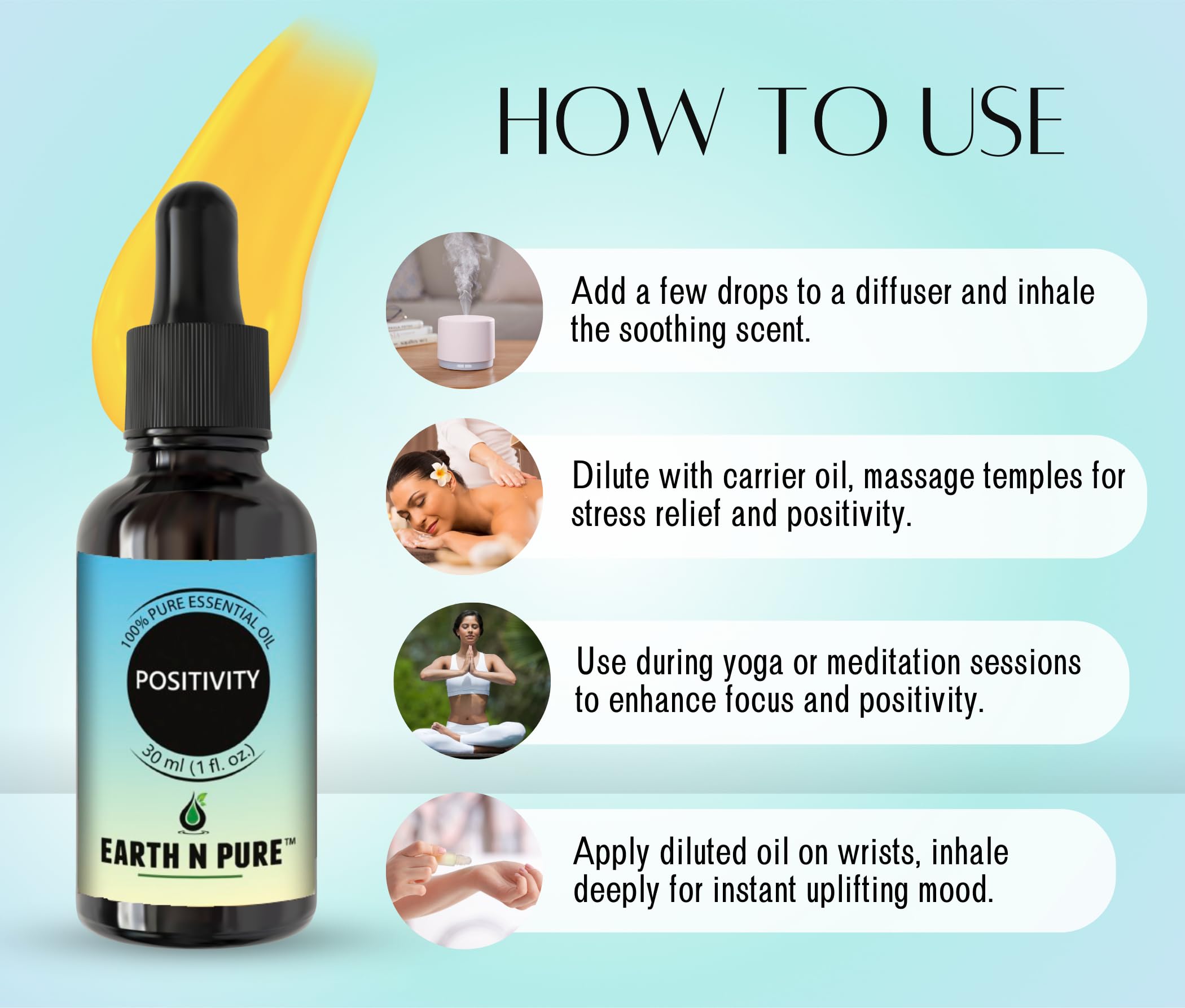 Earth N Pure Positivity Oil | 100% Pure & Natural Aromatherapy Blend | For an Uplifting & Calming Atmosphere | 30ml 2