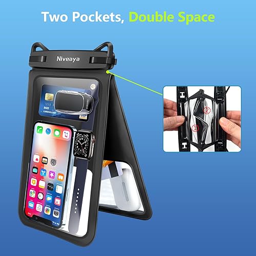 Miniatura 6 de Niveaya [Hasta 10.5 pulgadas] Bolsa impermeable para teléfono - Paquete de 2, funda impermeable con cordón para teléfono con iPhone 17/16/15/14/13