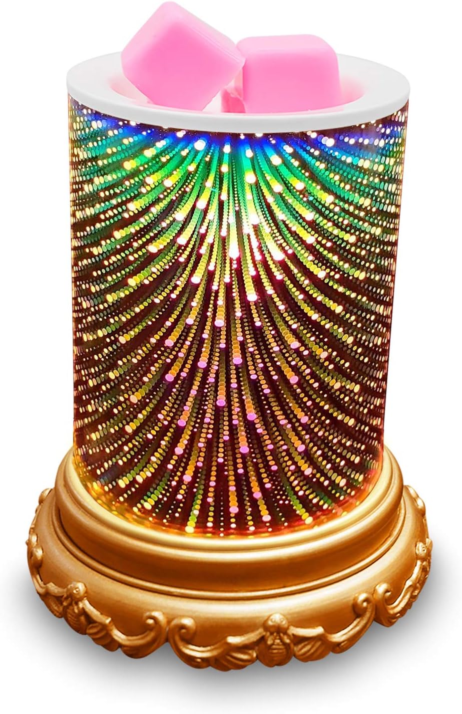 Electric Candle Warmer 3D Glass Wax Melt Fireworks Design for Home Office Bedroom, Fragrance Decorative Lamp Home Décor Christmas Gift（Gold）