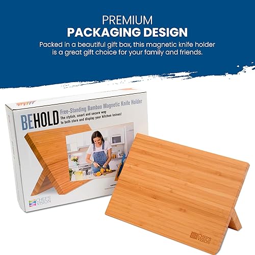 Miniatura 7 de Chef's Vision Bloque magnético para cuchillos, bambú, elegante soporte magnético para cuchillos de cocina, elegante exhibición de cuchillos de pie,