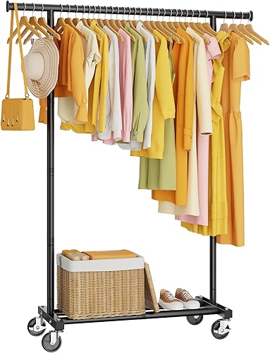 Clothes Rack, Clothing Rack for Hanging Clothes, Rolling Garment Rack Sturdy Coat Rack Portable Wardrobe Rack Metal Closet Rack for Bedroom Laundry Living Room, Black