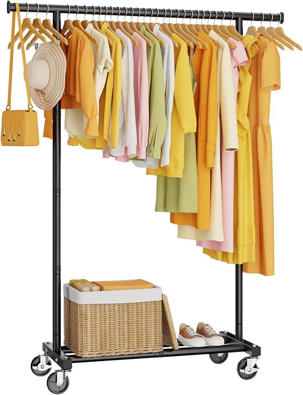 HYSEYY Perchero, Perchero para Colgar Ropa, Perchero con Ruedas, Perchero Resistente, Perchero portátil, Perchero de Metal para Dormitorio, lavandería, Sala de Estar, Negro