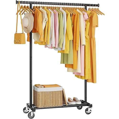 Clothes Rack, Clothing Rack for Hanging Clothes, Rolling Garment Rack Sturdy Coat Rack Portable Wardrobe Rack Metal Closet Rack for Bedroom Laundry Living Room, Black