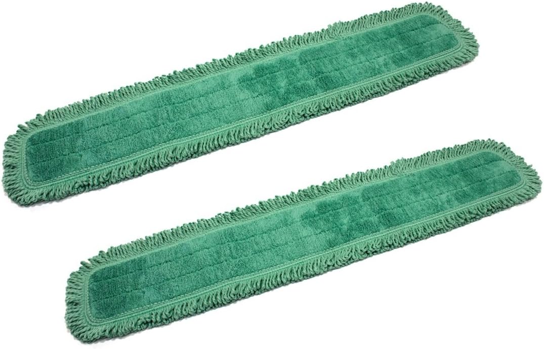 Real Clean 48 Inch Green Fringe Microfiber Dust Mop Pads (Pack of 2)