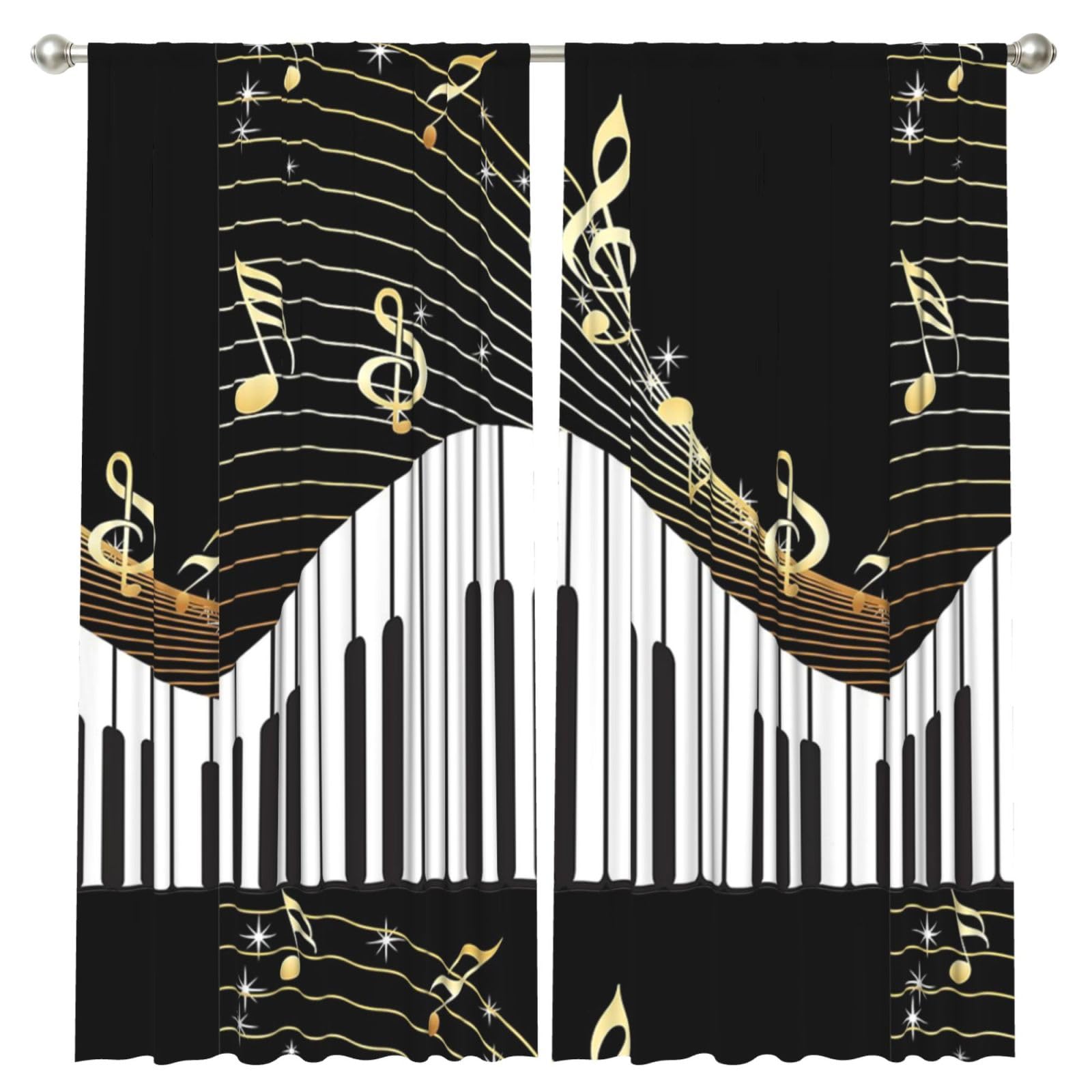 InOmak Piano Keyboard Music Note, 2 Panels Window Curtains 52 x 84 Inch Blackout Curtains for Living Room Bedroom