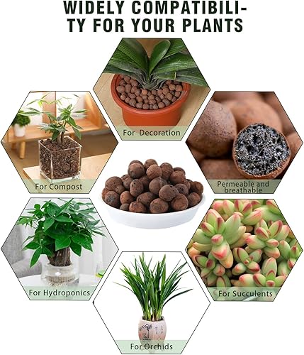 Miniatura 4 de Guijarros de arcilla leca natural, 17 libras, bolas orgánicas expandidas de 0.315 in a 0.709 in, plantas de cultivo de medios, tierra de jardinería