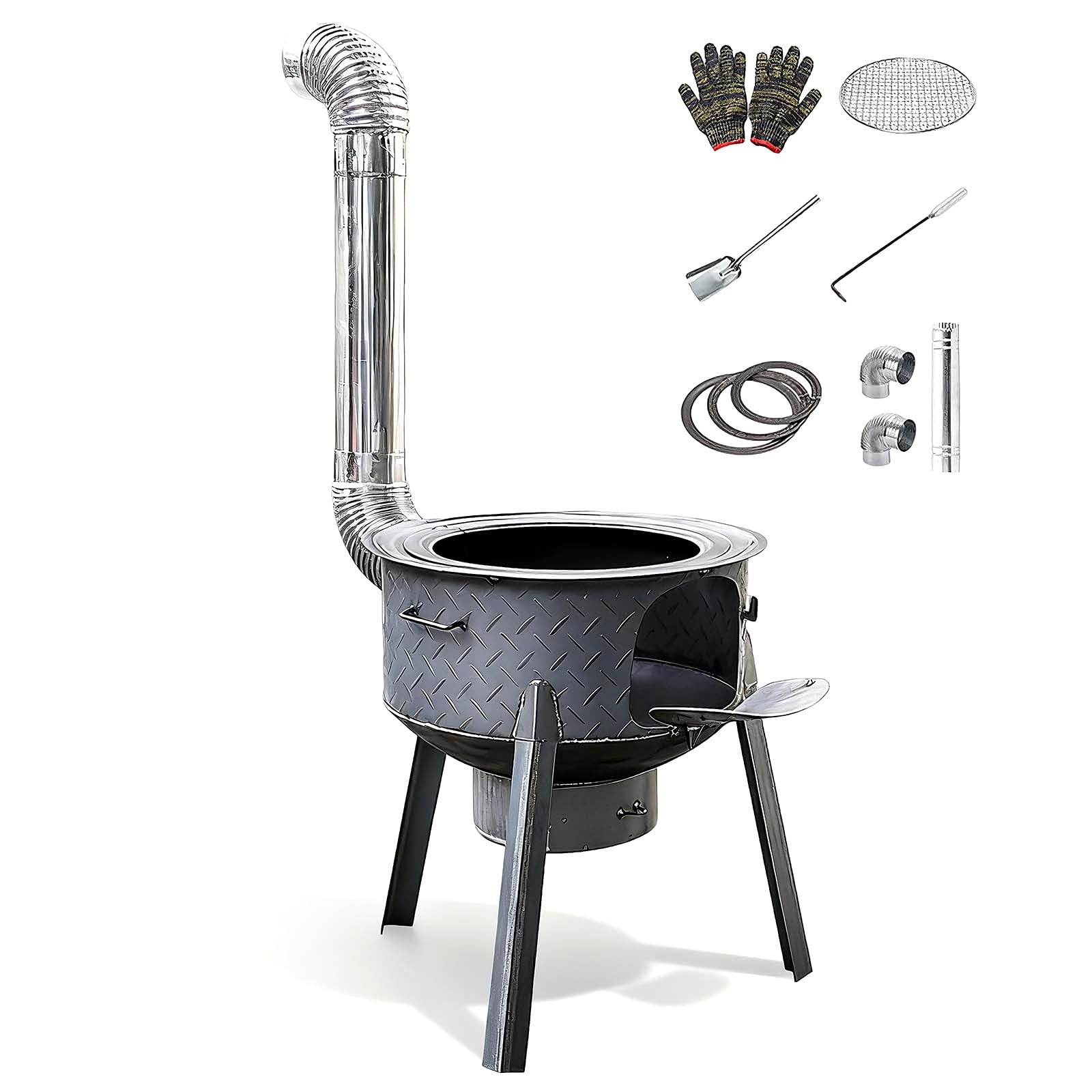 Stufa a Legna per Casa Rurale con Tubo di Fumo Fornelli da Campeggio Portatili con Piastra in Acciaio Spessa 2mm per Soffriggere, Bollire, Cuocere a Vapore, Grigliare(43 * 43 * 60cm)