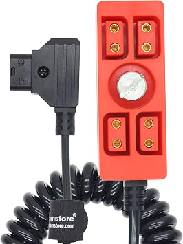 Multicolor 4 P-tap Splitter,D-tap to 4ports D-tap P-tap Splitter Coiled Cable 1/4 Screw for Photography Power, Ptap Dtap Fourway Splitter 1/4"-20 Screw