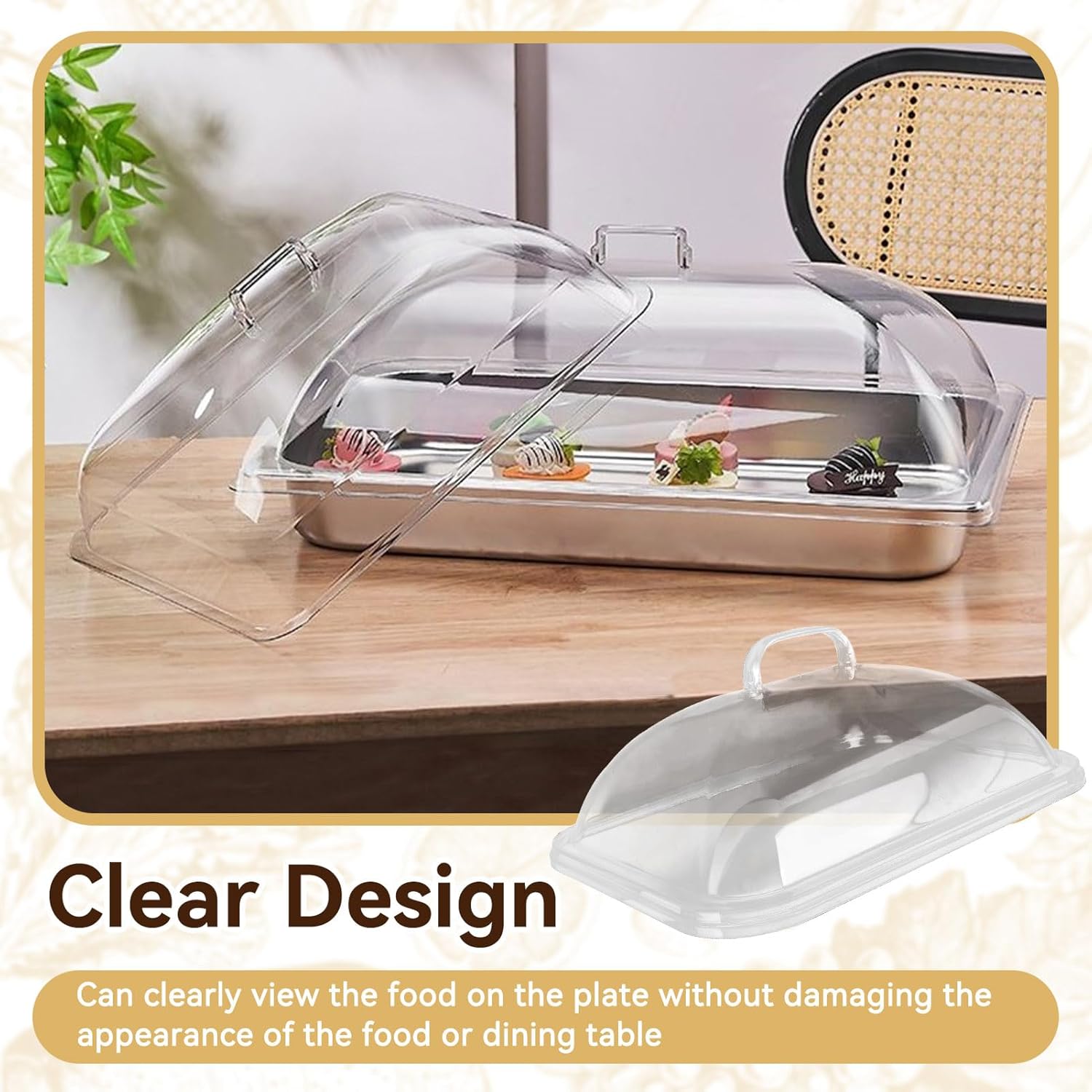 Serving Dish Cover, Rectangle Clear Acrylic Food Keeper Splatter Cover Plate Splatter Guard Lid with Easy Grip Handle for Catering, Kitchen, Restaurant, Hotel (M)