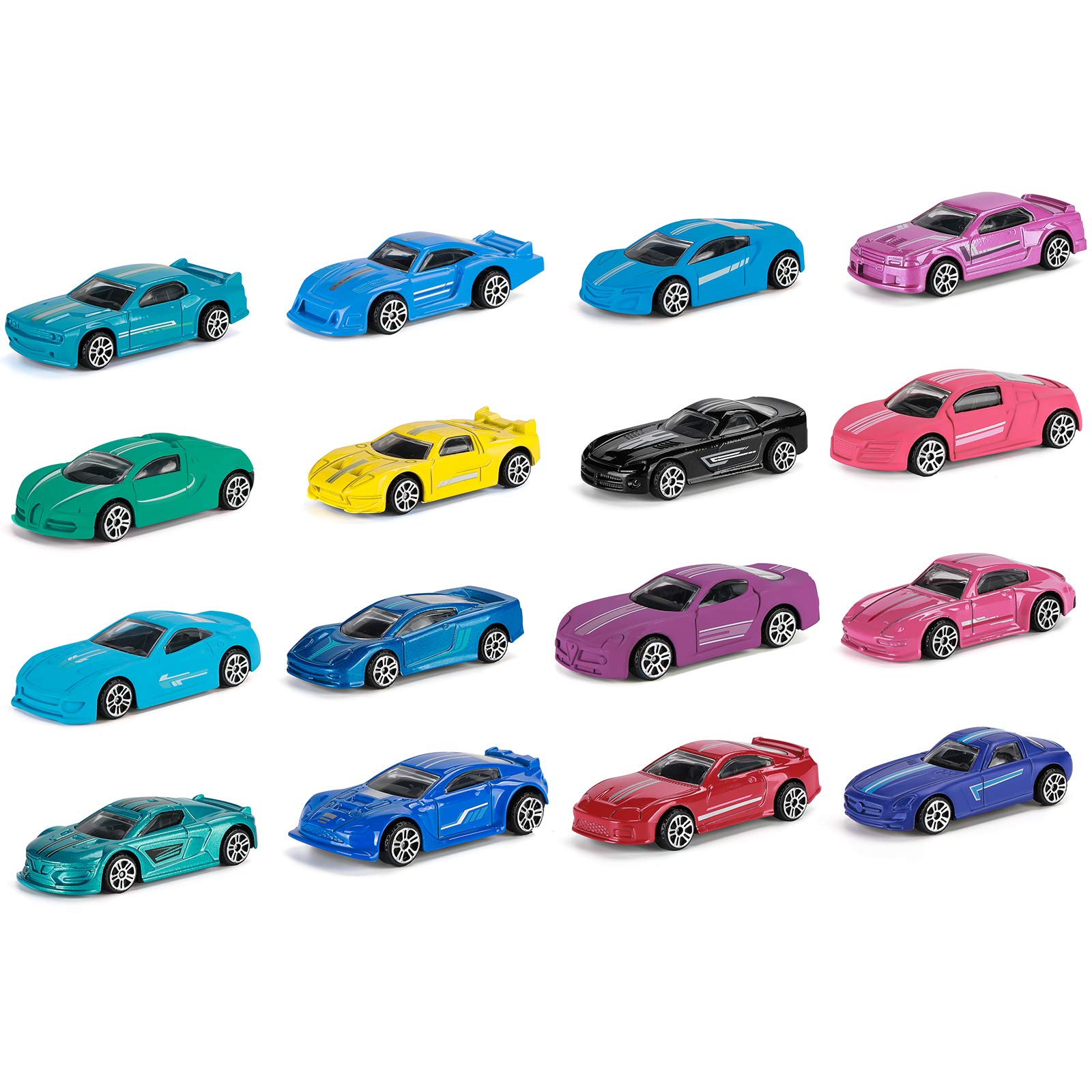 Hautton Die-Cast Race Car Set, 16-Pack Mini Multicolor Alloy Metal Toy Cars, Great Birthday Gift Party Favor for Age 3+ Boys Girls Kids -Modern