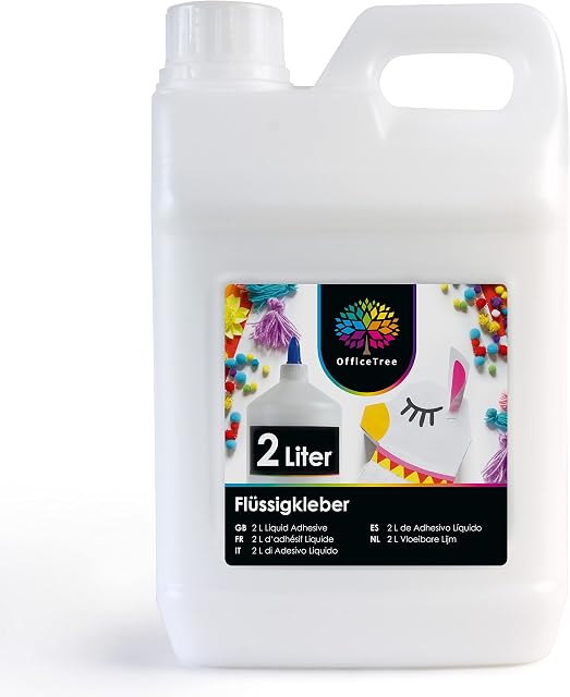OfficeTree 2 Litre Liquid White Glue For Crafts Transparent Drying - White PVA Glue for Crafting - Clear Glue Liquid - PVA School Glue - Paper Craft Glue Strong - Solvent Free Liquid Adhesive