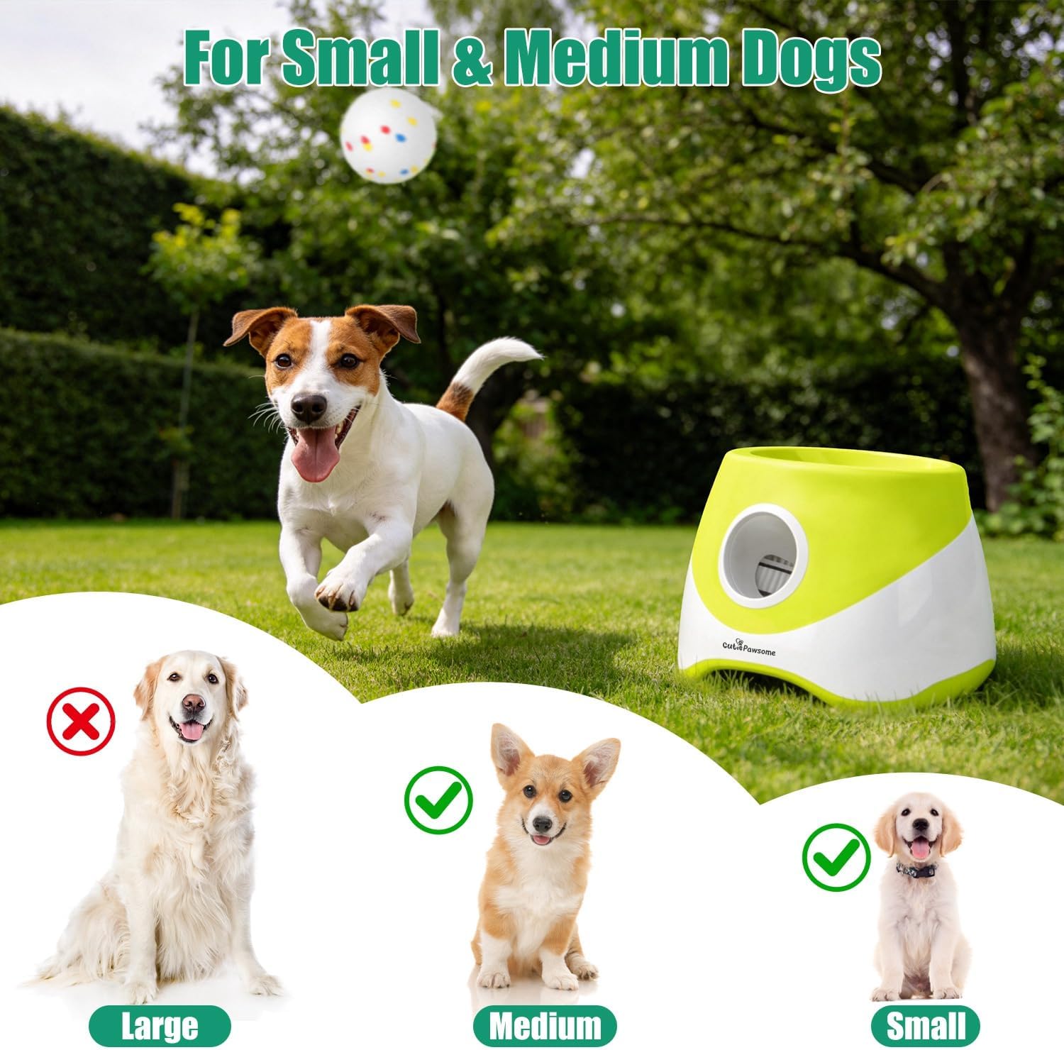 Automatic Dog Ball Launcher, Rechargeable Interactive Fetch Toy for Small & Medium Dogs, 3 Adjustable Distance Settings (20ft/33ft/46ft), 6Pcs 2.3in ETPU Balls, Indoor/Outdoor Pet Ball Thrower