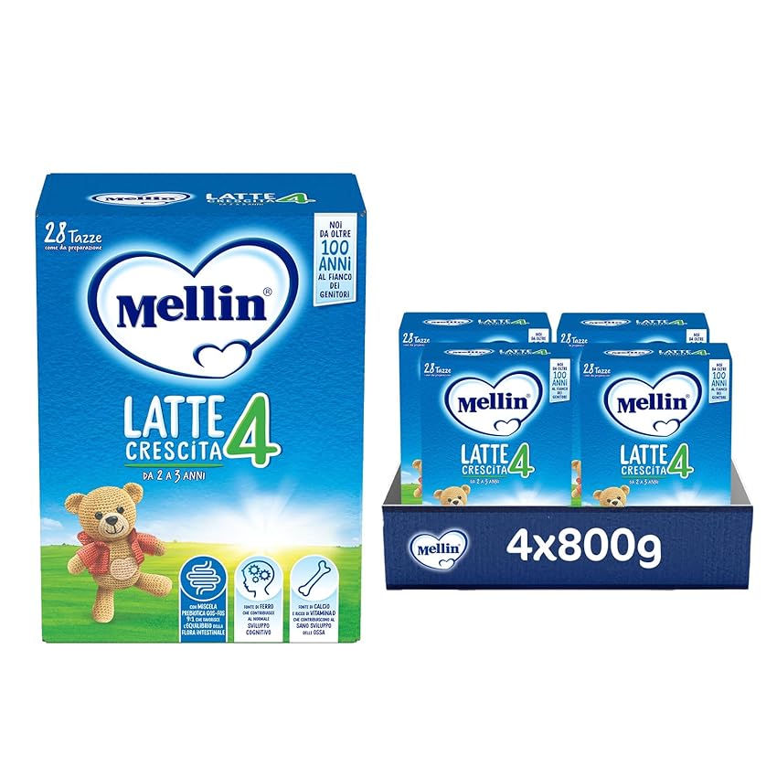 Immagine del prodotto MELLIN 4 - Latte di Crescitain Polvere per Bambini - dal 2° al 3° anno - Confezione da 3200 grammi (4 pezzi da 800g)