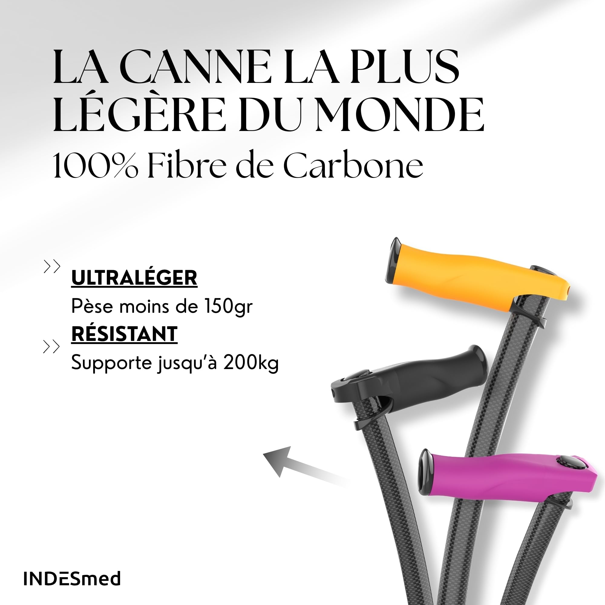 Canne de Marche de Luxe 100% Fibre de Carbone Ultra Légère et Moderne