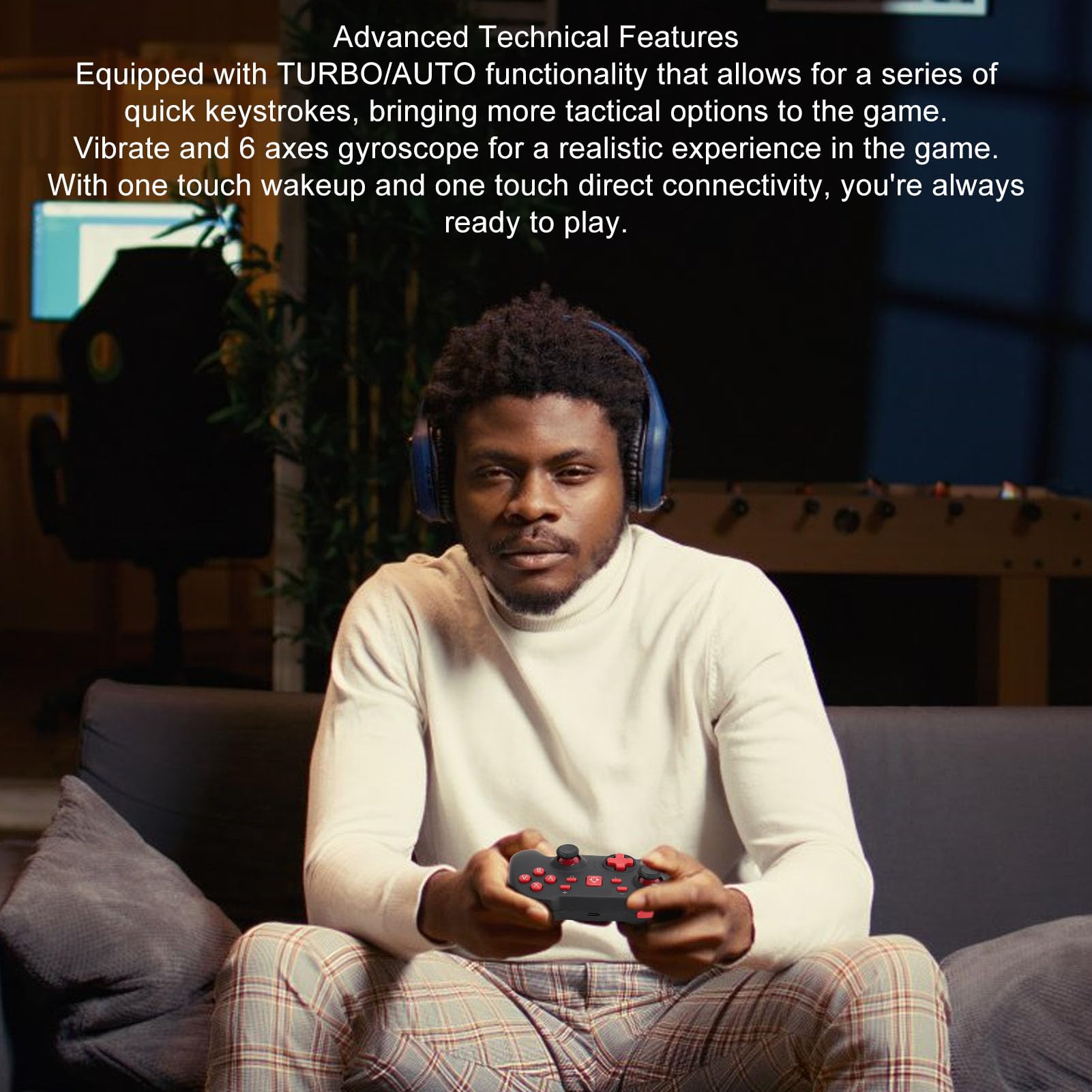 Garsent Controller Wireless, Controller di Gioco Ricaricabile con Giroscopio a 6 Assi, un Tasto di Attivazione, Automatico, Turbo, Vibrazione, Gamepad Bluetooth 5.0 per per