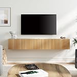 WAMPAT Grand moderne flottant TV Tablette, Centre de divertissement multimédia mural avec 4 Portes pour téléviseurs jusqu'à 80", Bois TV Armoire de rangement pour salon & Chambre, Chêne
