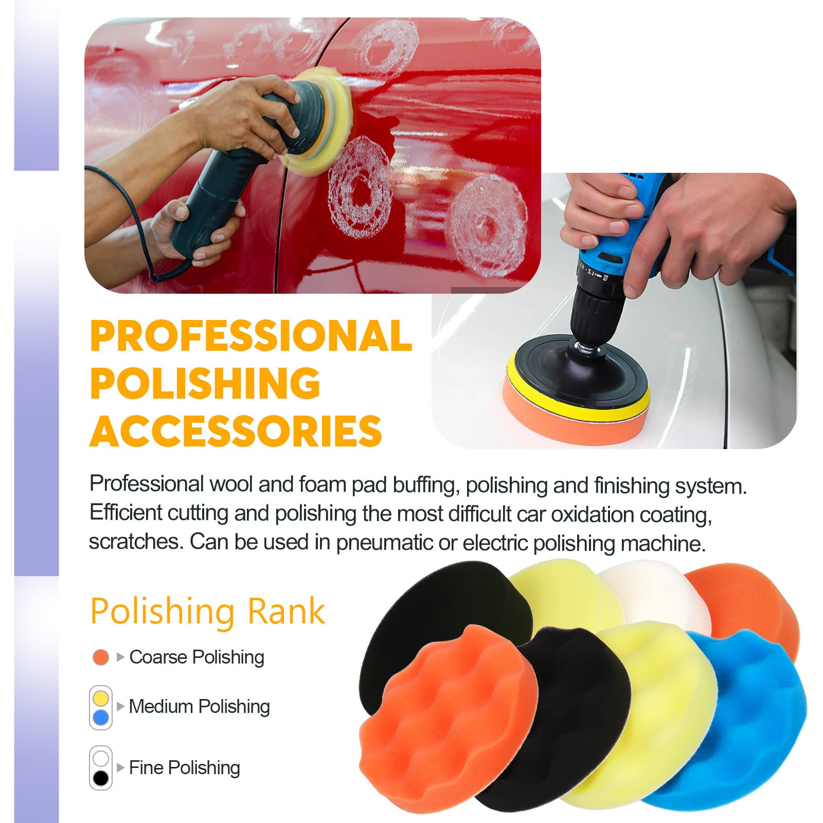 Polisher Lot de 19 éponges de polissage 12,7 cm avec adaptateur de perceuse M14 pour voiture Polisher Lot de 19 éponges de polissage 12,7 cm avec adaptateur de perceuse M14 pour voiture