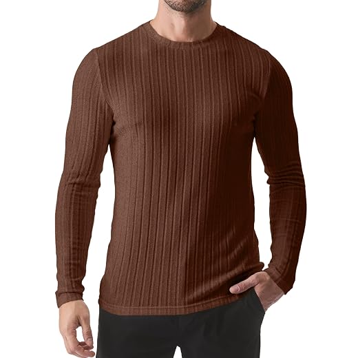 JMIERR Mens Casual Long Sleeve Lightweight T-Shirt Slim Fit Knit Crew Neck Stretch Ribbed Undershirts for Men