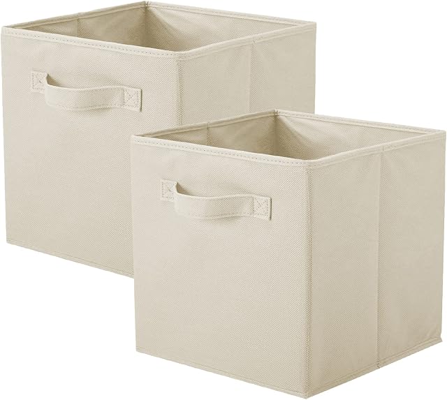 PowerKing Storage Bins, Foldable Fabric Storage Cubes And Cloth Storage Organizer Drawer For Closet And Toys Storage,2 PackBeige