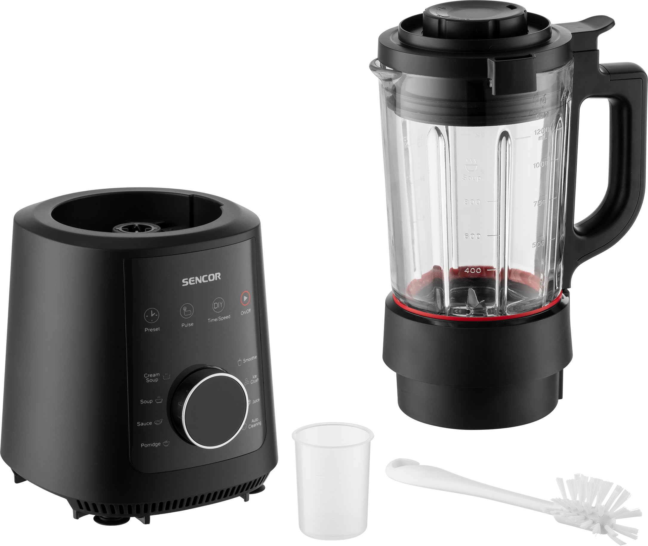 Sencor Blender Chauffant Multifonctions - Mixeur & Blender Professionnel Chaud Froid, 7 programmes automatiques, 8 lames, 9 vitesses, contrôle tactile, fonction AutoClean et kit de nettoyage, 1.2L