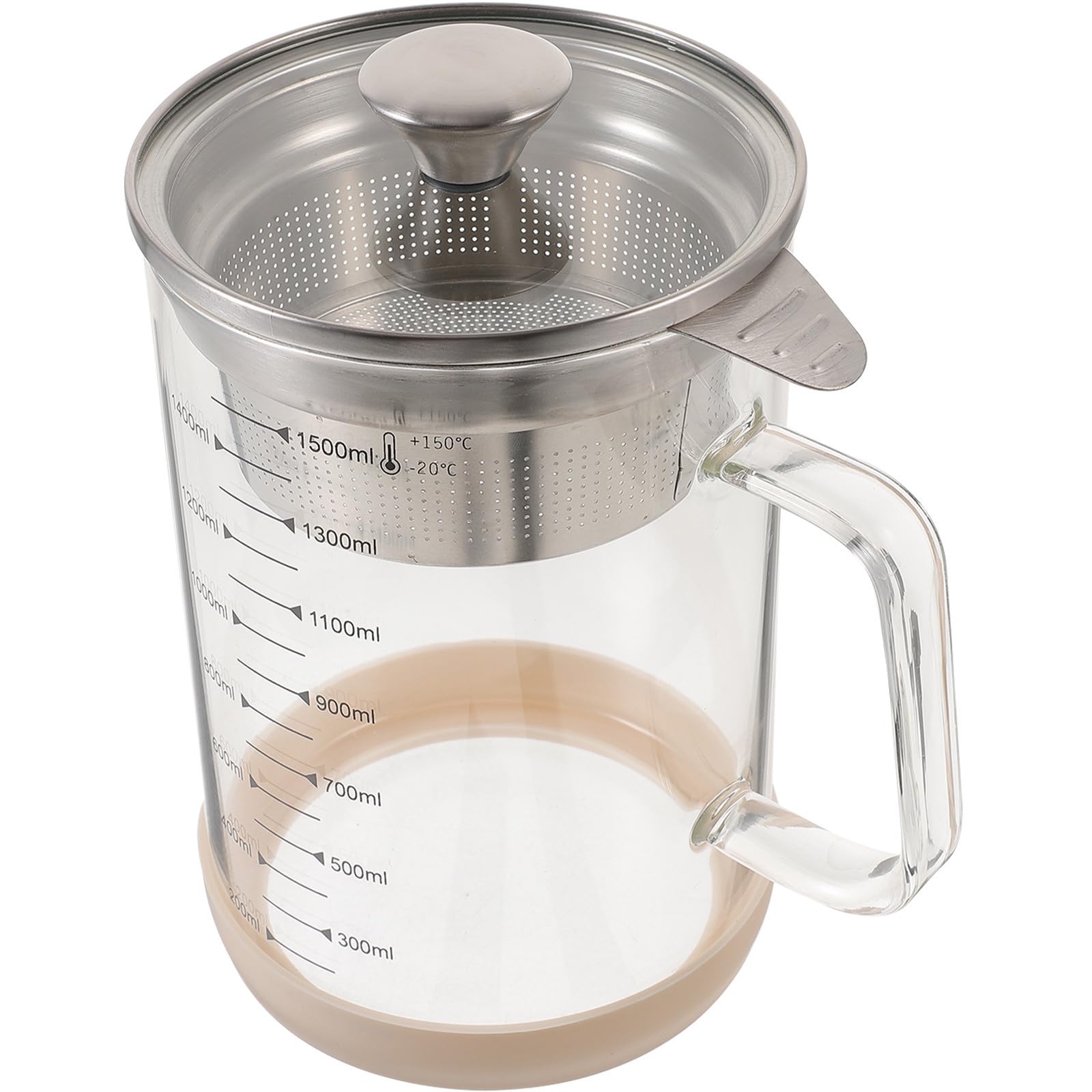 Angoily Filtre à Lait de Soja en Verre Borosilicate Passoire Fine en Acier Inoxydable et Silicone 1500ml Facile à Nettoyer, pour Ustensiles Cuisine