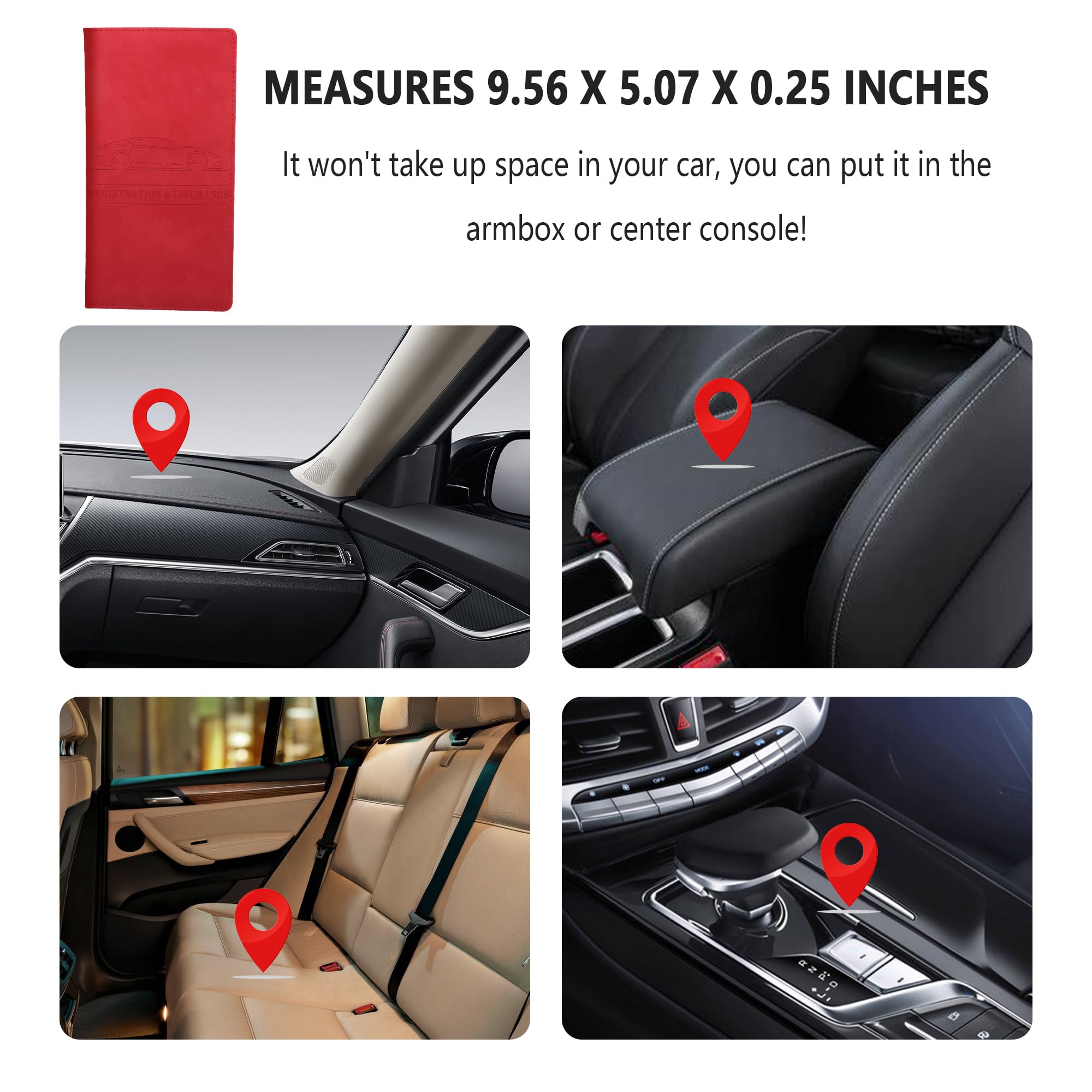 Car Registration and Insurance Holder,PU Leather Car Glove Box Organizer Car Document Holder for ID,Driver's License,Universal Car Organizer Car Accessories for Women/Men (Red)