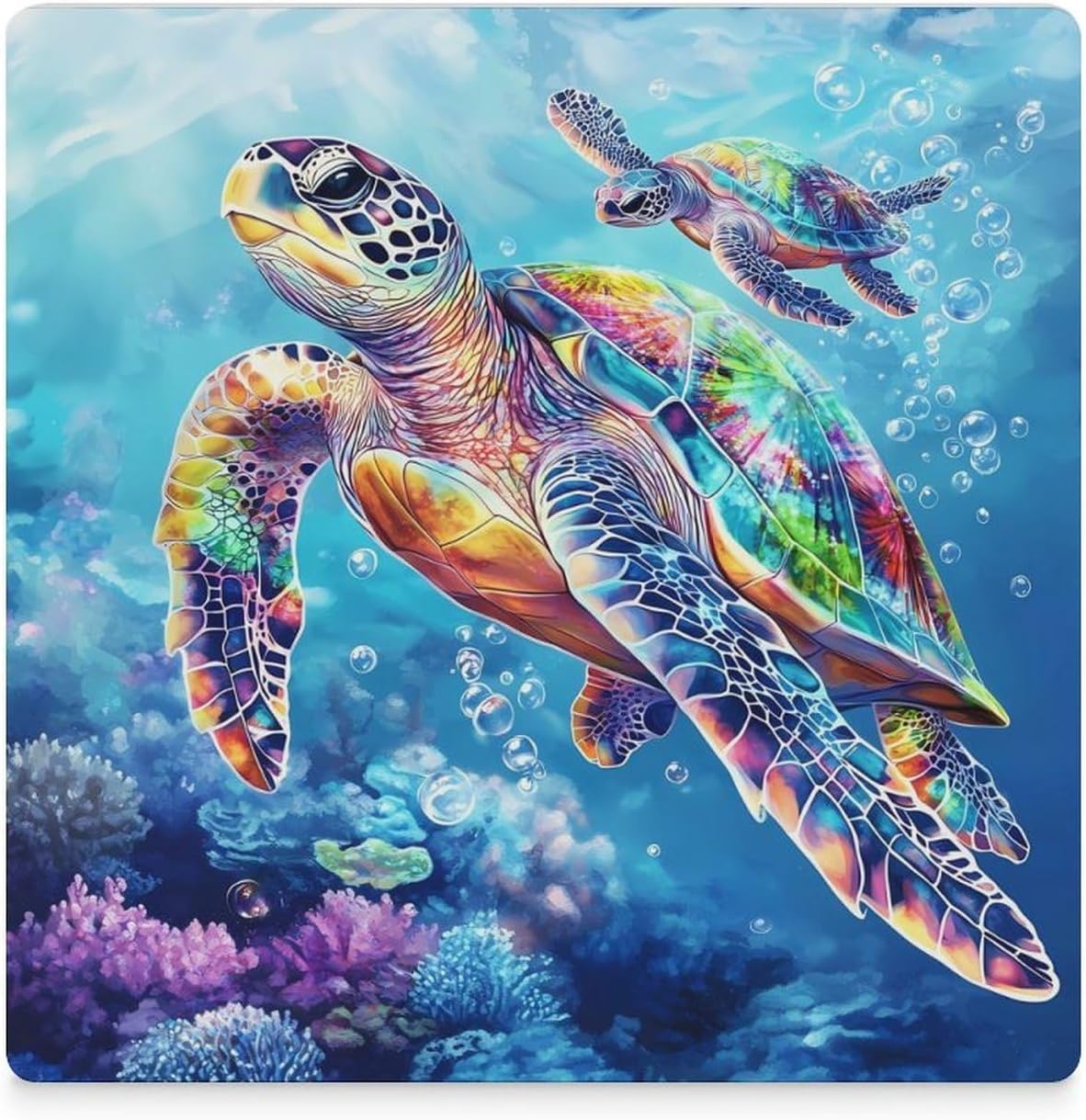 Sea Turtle Family Funny Ceramic Coasters for Drink Absorbent Cup Holders Tabletop Protection