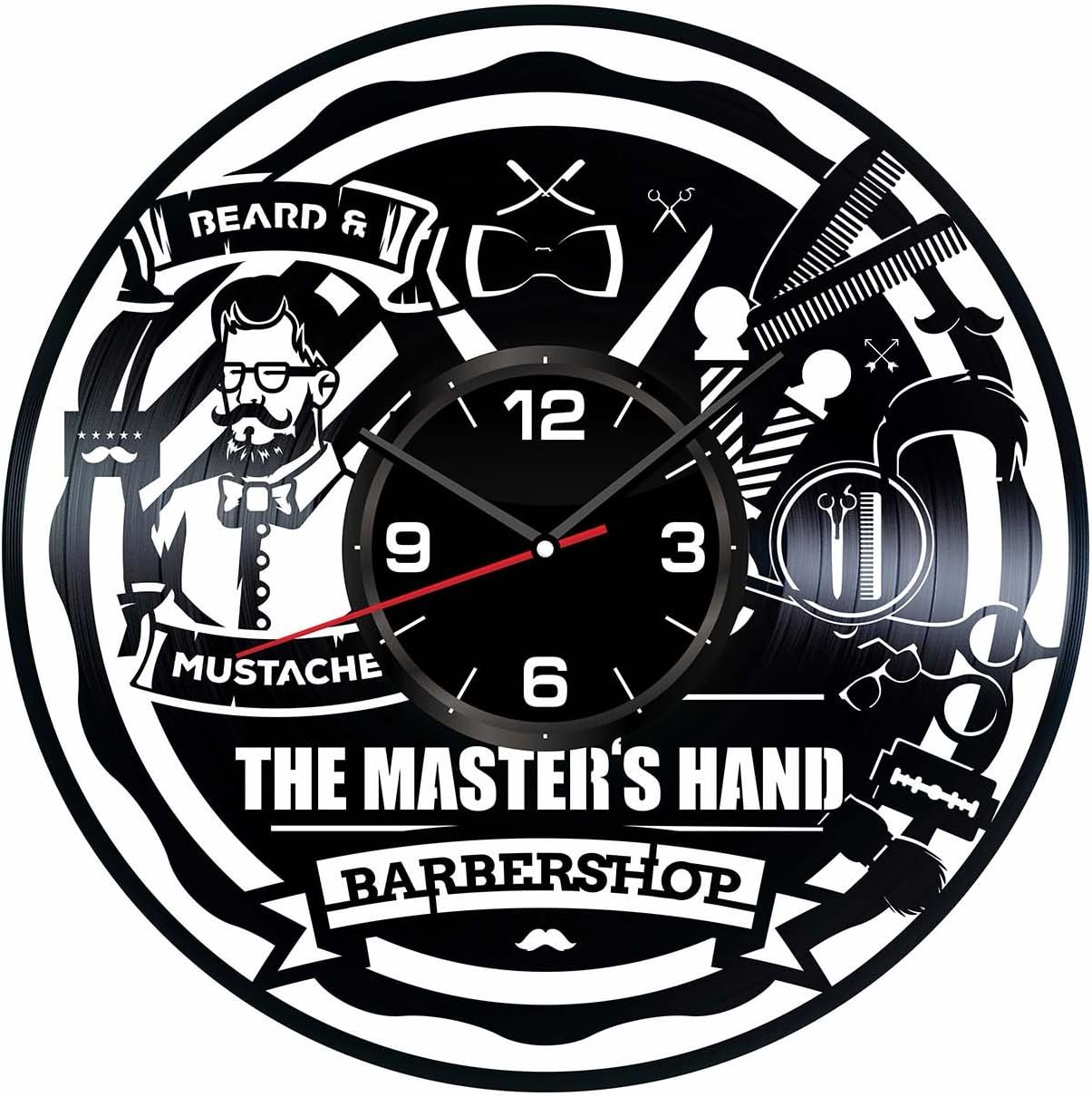 Barber Shop Wall Clock Made of Vintage Vinyl Records