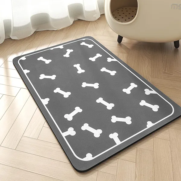 Pet Feeding Mat-Absorbent Dog Mat for Food and Water Bowl-No Stains Easy Clean Dog Food Mat Quick Dry Water Dispenser -Puppy Supplies Stuff-Pet Accessories Cat Bowl 16“X24" DARK GREY