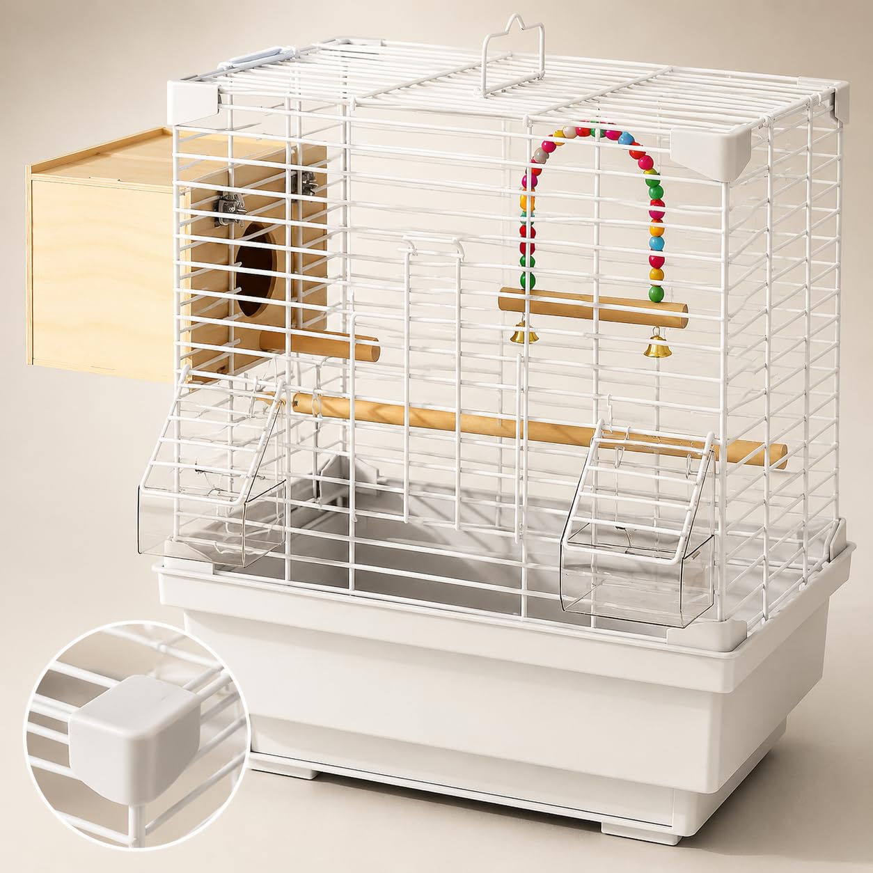 Jaula Aves Metálica Gran con Grados, Jaulas para Pájaros con Banja Extraíble, para Periquitos, Blanco, Paquete B, Blanco