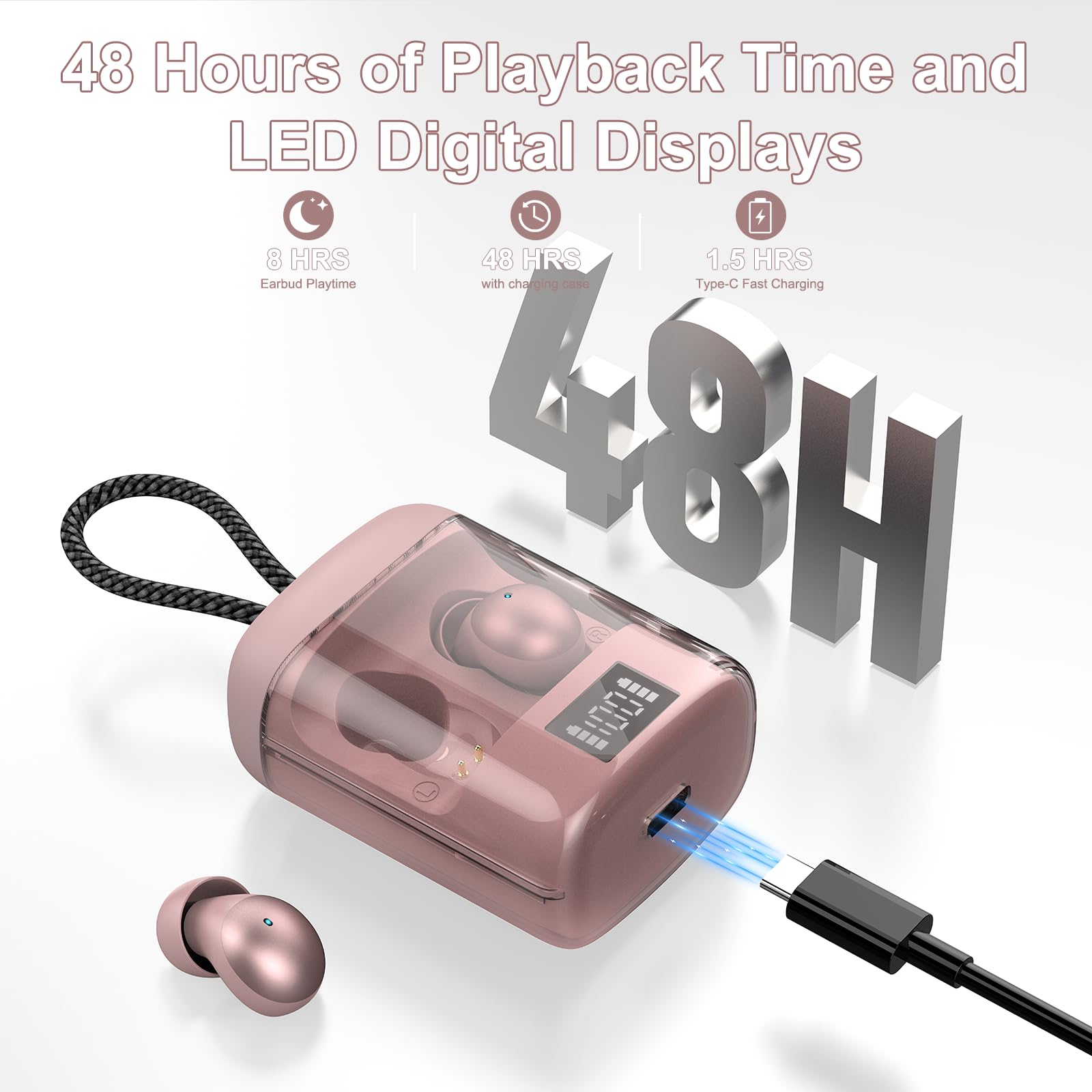 Mini Auriculares para Dormir Bluetooth 6.0 y aplicación, Ruido Blanco Integrado para Dormir, Rosa Dorado