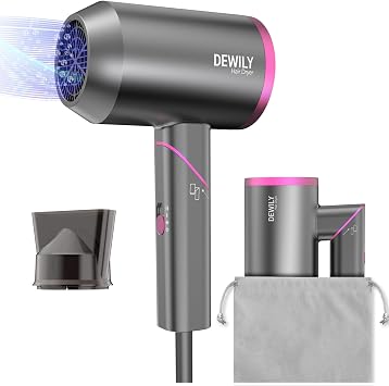 Hair Dryer Travel Hairdryers for Women Men-DEWILY Powerful Foldable Ironic Hair Dryers for Curly Hair and Straight Hair Small Blow Dryer for Women Men, Fast Drying